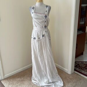 INTROPIA Size 42/10 beige with mauve combo printed embroidered maxi dress